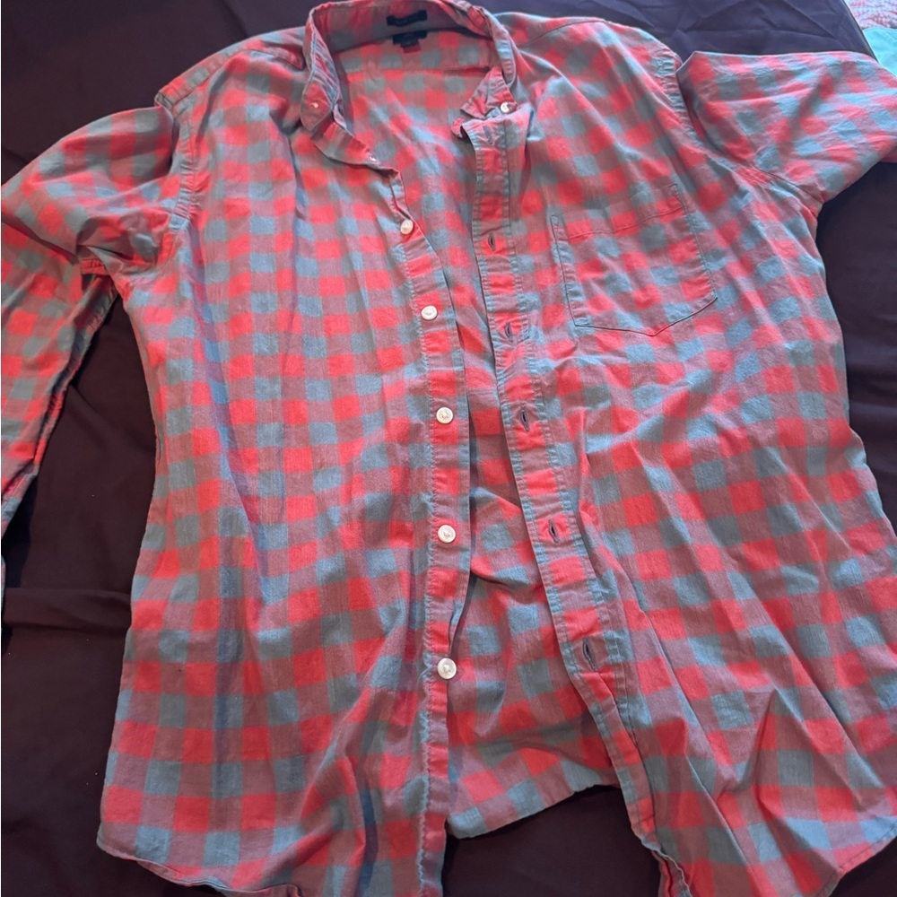 J. Crew Casual Red and Blue Button Down Shirt